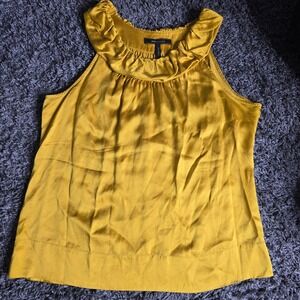 BCBGMAXAZRIA Womens Mustard Yellow Silk Ruffle Neck Sleeveless Blouse Top